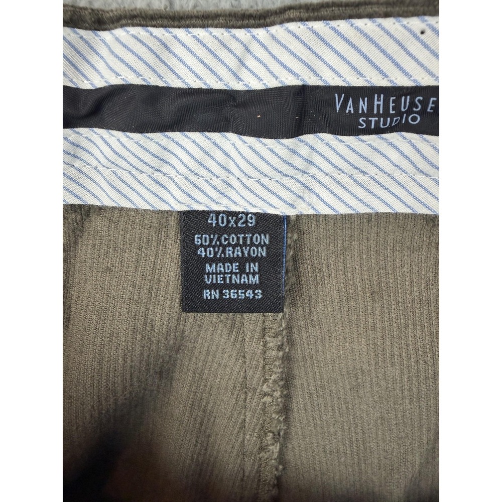 Van Heusen Studio Pants Mens 40x29 Brown Corduroy Flat Front Dress Casual Mens - Picture 7 of 8